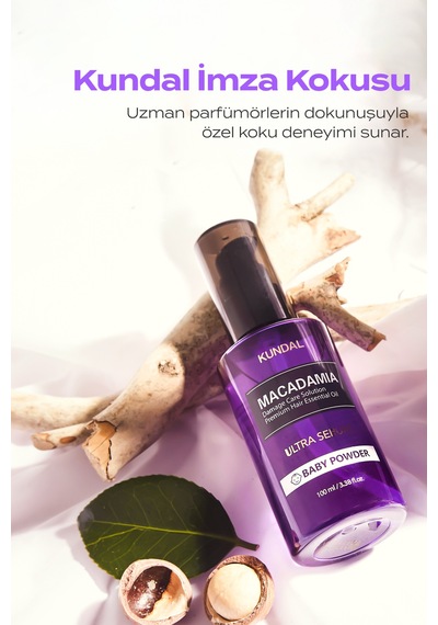 Yıpranmış Kuru Saçları Parlatan Onarıcı Serum Kundal Macadamia Ultra Hair Serum 100ml Baby Powder