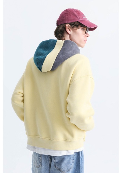 Vamos Boxy Fit Kapüşonlu Sweatshirt Sarı