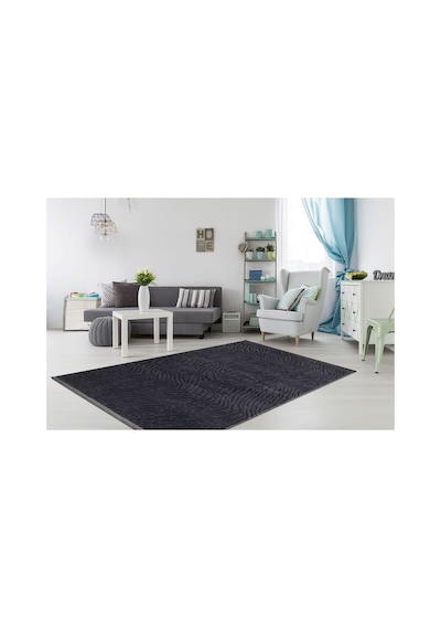 Plato Halı Opqo Padişah Premium Oturma Odası, Salon, Antre, Yıkanabilir Polyester Kaymaz Taban Antrasit Halı