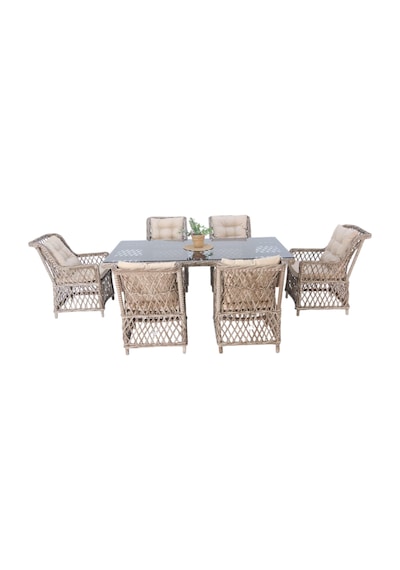 Alaska Rehome 100x200 Rattan Bahçe Masa Takımı 43 Açık Kahverengi