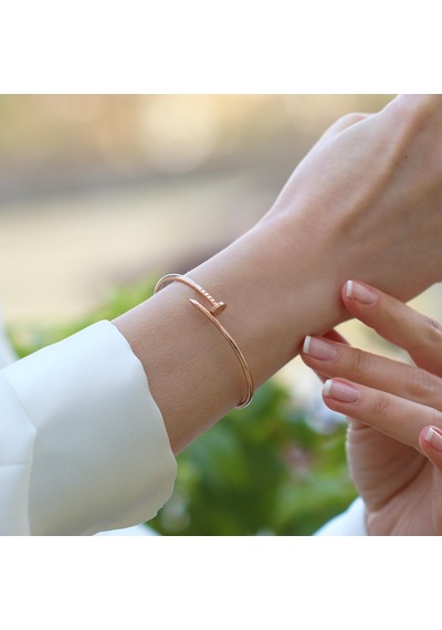 Çivi Rose Gold Gümüş Kelepçe Gümüş