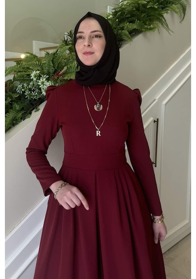Rabia Şamlı Rose Elbise Bordo Normal