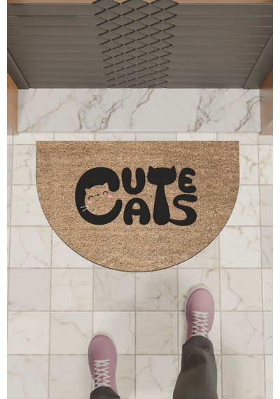 Rugmood Modern Dijital Paspas Kahverengi Cute Cats Paspas - Kapı Önü Paspası