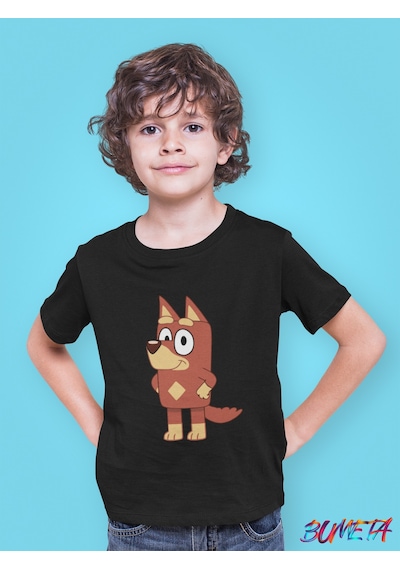 Bumeta Bluey Sevimli Köpek Kardeşler Rusty Çocuk Tişört T-shirt Siyah