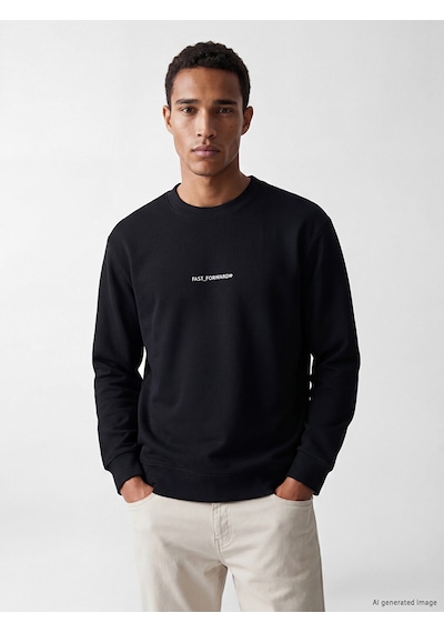 Lcw Vision Siyah Bisiklet Yaka Slogan Baskılı Erkek Sweatshirt