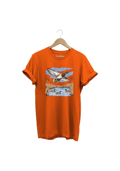 Hunting Avcılık Ördek Avı Sazlık Göl Baskılı %100 Pamuk Regular Fit Unisex T-shirt Turuncu