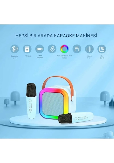 Bluetooth Hoparlör Parti Hoparlörü Karaoke Mikrofon li Işıklı Ses Bombası Usb Sd Girişli