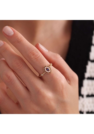 Altın Vintage Yüzük Sapphire T12771 Renkli
