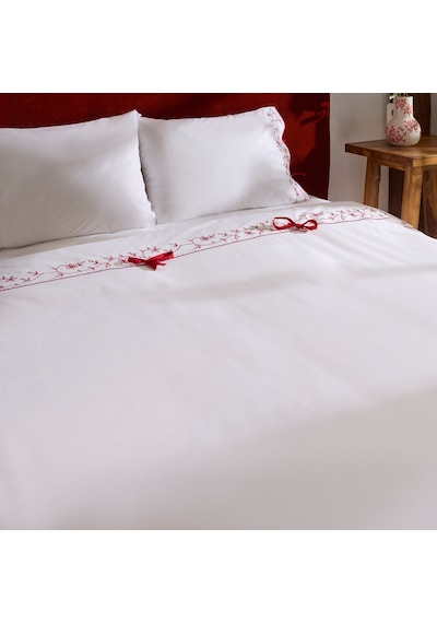 Karaca Home Calia %100 Pamuk Nakışlı Çift Kişilik Nevresim Takımı Beyaz Beyaz