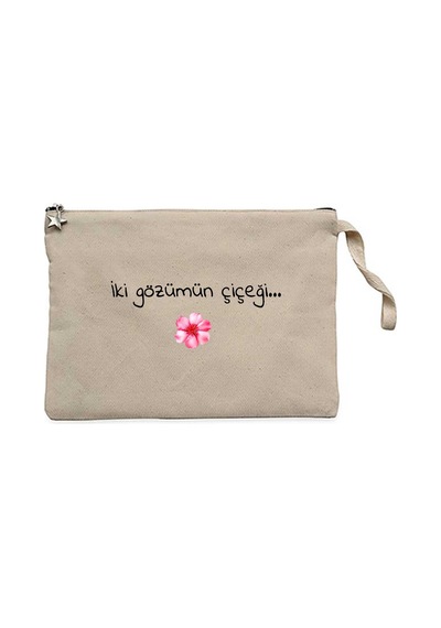 İki Gözümün Çiçeği Krem Clutch Astarlı Cüzdan / El Çantası