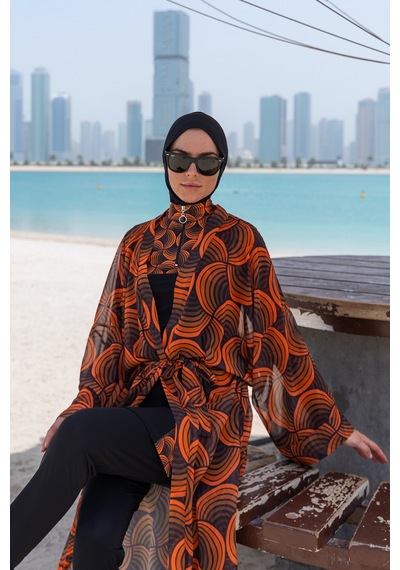 Remsa Mayo Remsa Tesettür Mayo Üzerine Tek Kaftan Kimono Pareo Rp015 Retro Siyah
