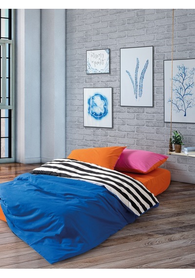 Cozy Home Popping Colors Tek Kişilik Lastikli Çarşaflı Nevresim Takımı Dusk Mavi