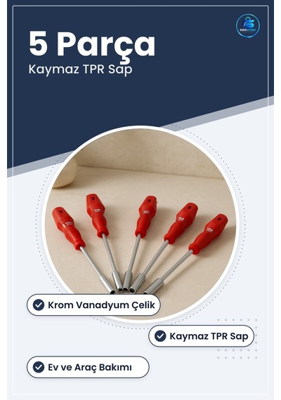 Lokma Tornavida Seti 5 Parça Krom Vanadyum Çelik Kaymaz Tpr Sap E