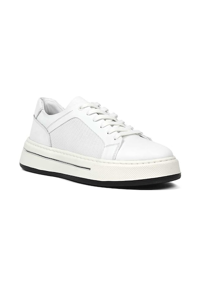 Erkek Beyaz Baskılı Bağcıklı Kalın Tabanlı Deri Sneaker