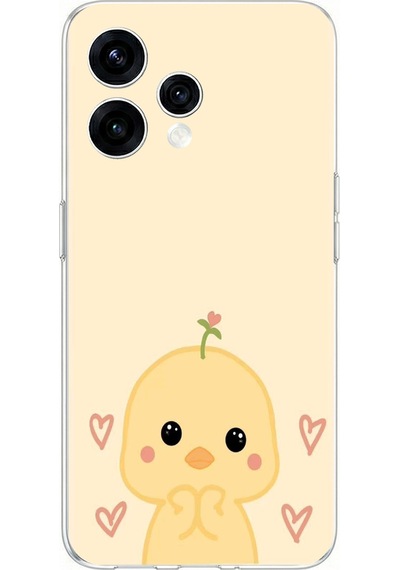 Oppo Reno 15 - Reno 15f Uyumlu Sevimli Civciv Ve Kalp Desenli Baskılı Silikon Kılıf Renkli