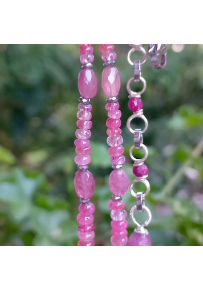 2846 Yakut Spinel Hematit El Yapımı Çelik Aparatlı Kolye 046 - Pembe