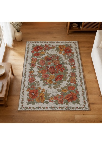 Kartela Halı Karabağ Halı Jüt Taban Dokuma Halı Açık Gri - 100 X 150 Cm