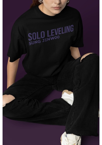 Solo Leveling Sung Jin Woo Sırt Baskılı Unisex Oversize Anime Tiş Siyah