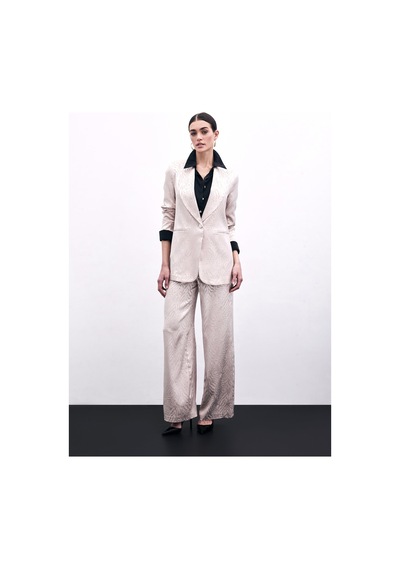 Sateen Zebra Desenli Pantolon - Pudra-135977 Pudra