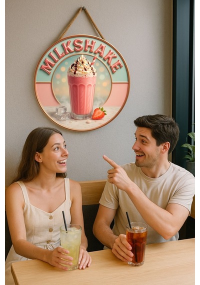 Milkshake Temalı Kapı Süsü Tablosu, Renkli Uv Baskılı Dondurmalı Dekoratif Cafe Duvar Aksesuarı
