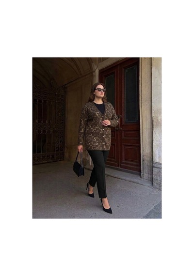 Onno Style Women Kalp Desenli Klasik Triko Düğmeli Ceket Kahverengi