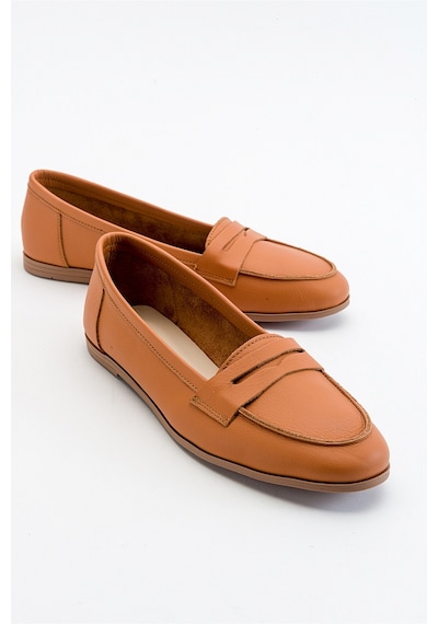 Luvishoes Luvi Shoes F02 Taba Cilt Kadın Babet Taba
