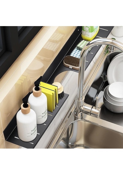 Metal Banyo Mutfak Düzenleyici Mutfak Organizer Şampuan Rafı 40 Cm Siyah