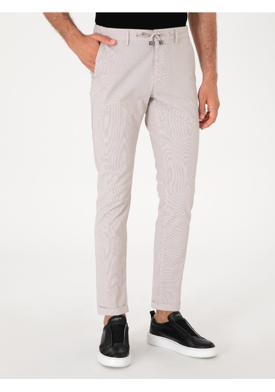 Cacharel Bej Slim Fit Gofreli Beli Bağcıklı Spor Pantolon