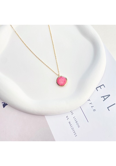 Doğaltaş Kolye Pembe Kuvars Kolye Kaplama Çerçeveli Gold 45cm Gold