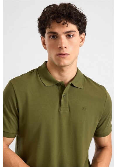 Süvari Haki Regular Düz Baskısız Pike Düğmeli Polo Yaka Tişört Ts1014000471-yh1