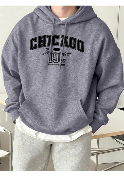 Startmore Tarzsokak Chicago Letter Yaratıcılık Baskılı Tişörtü Erkek Trendy Gevşek Spor Giyim Sıcak Temel Kapüşon Gri