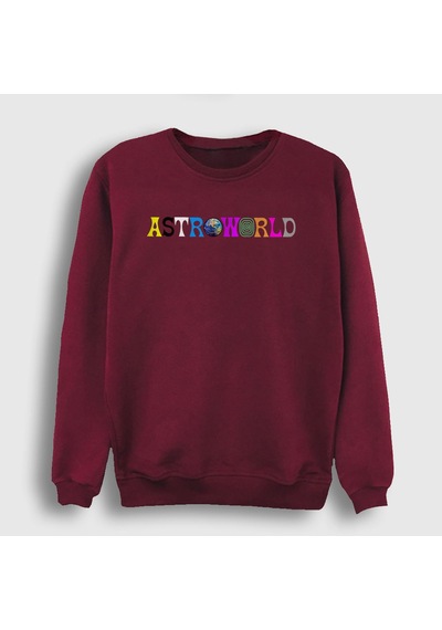 Presmono Unisex Astroworld Travis Scott Sweatshirt Bordo