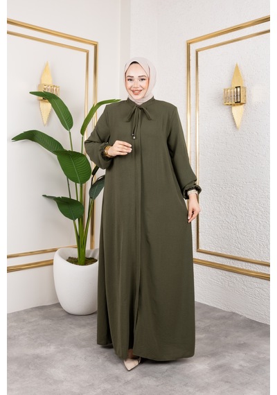 Nevayla Moda Salaş Kesim Aerobin Kumaş Ferace / Haki - F137