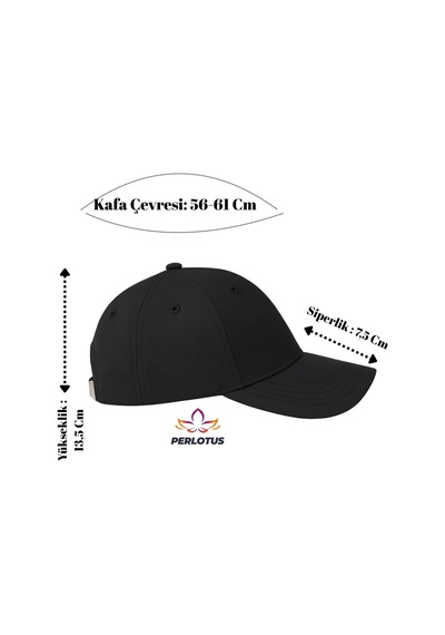Perlotus Unisex Spor Kep Şapka Mikro Polyester Kumaş 6 Parça Ayarlanabilir Metal Tokalı Siyah