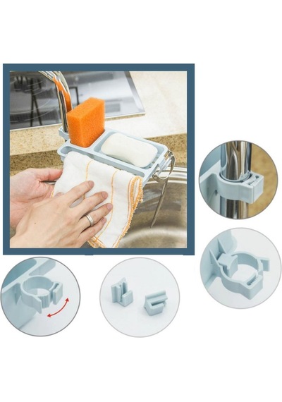 River World Musluğa Takılan Sünger Havlu Askılı Sabun Hazneli mutfak Banyo Lavabo Düzenleyici Organizer Yeşil