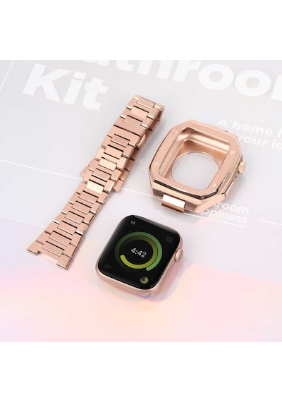 Apple Uyumlu  Watch 44 Mm Kordon Sapple Saat Modeli Kasalı Metal '-Beyaz