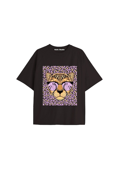 Kalic Studio Y2k Vintage Leopar Baskılı Siyah T-shirt Kod 177 Siyah-177