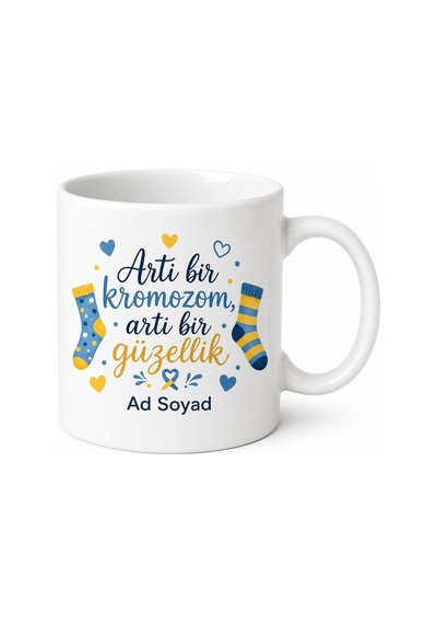 Down Sendromu Günü Özel Kalplere Hediye Kupa Bardak Artı Bir Güzellik Beyaz / Çok Renkli