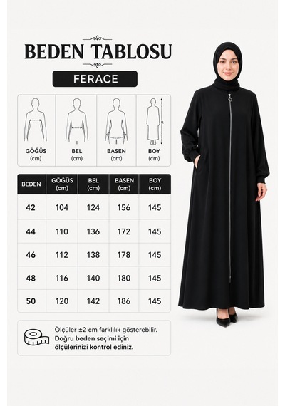 Neco Giyim Düz Siyah Fermuarlı Ferace Siyah