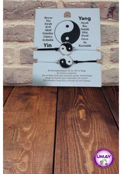 2 Adet Set Yin Yang Tai Chi Eşleştirme Ayarlanabilir Kordon Arkadaşlık Bilekliği Beyaz - Siyah