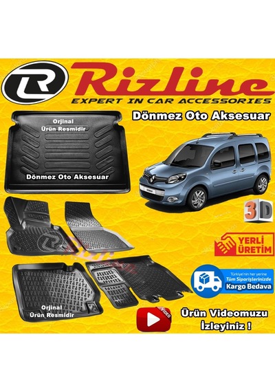 Kangoo 2 3D Paspas+Bagaj Havuzu Siyah 2015-2019 Arası Rizline N11.7730