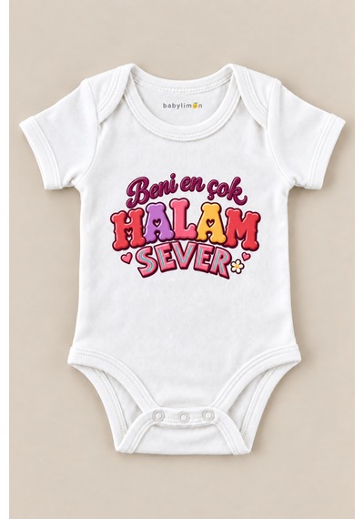 Babylimon Beni En Çok Halam Sever Beyaz Kısa Kollu Çıtçıtlı Bebek Zıbını Beyaz - 930083865 Beyaz