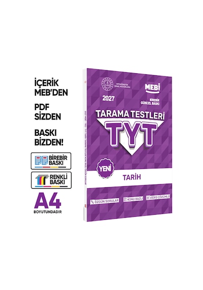 2027 YKS-TYT MEBİ-OGM Tarih Özgün Tarama Testleri Kitabı A4 Boyut Renkli Görsel BASKI ÜCRETİ