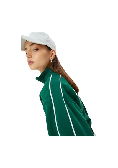 About Blank Koton Arkası Baskılı Fermuarlı Şardonlu Oversize Crop Sweatshirt Acı Kahverengi