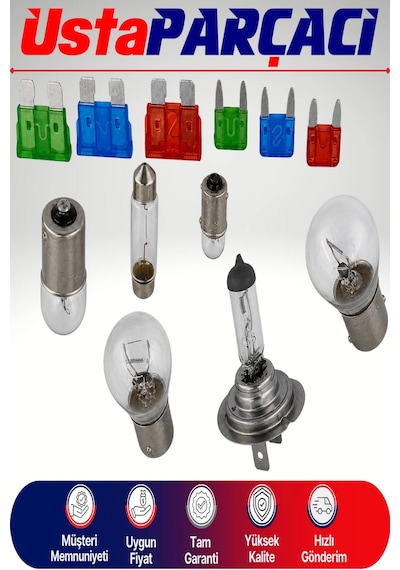 H7 Acil Yol Seti 12v Araç Ampul Ve Sigorta Seti Far Stop Park Sofit Ampul + Blade Sigorta Seyahat Güvenlik Kiti