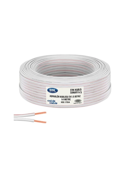 50 Metre Hoparlör Elektrik Ve Ses Kablosu Kordon 2X1.5 Beyaz (551515142)