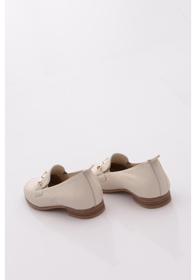 Mammamia D24ya-3470 Kadın Deri Loafer Ayakkabı Kemik Pen-crema