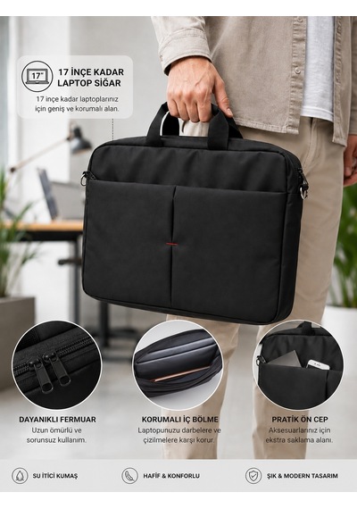 Laptop ve Notebook Çantası 17.3" Uyumlu Korumalı Bölmeli Evrak Çantası