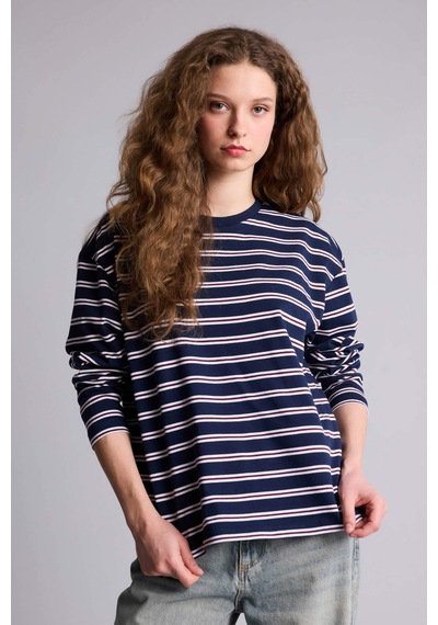 Defacto Loose Fıt Bisiklet Yaka Sweatshirt F7758ax26spnv248 Lacivert-nv248