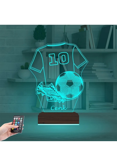 Luvivia Futbol Topu Forma Futbolcu Hediye Kişiye Özel 3d Lamba - Masa Gece Lambası Şeffaf
